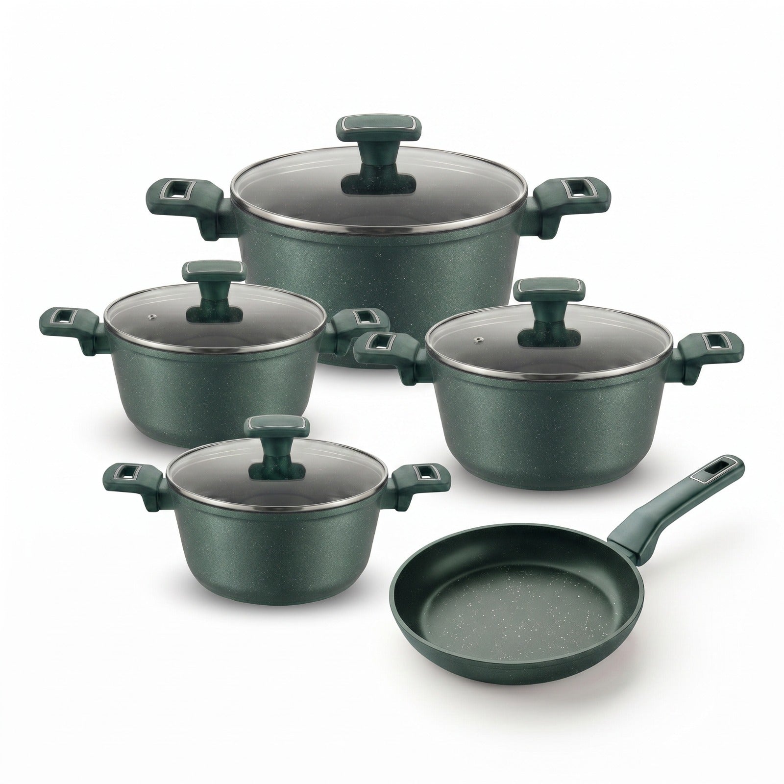 Emerald set, 9 pieces (pots 18–20–24–28 cm + frying pan 26 cm)