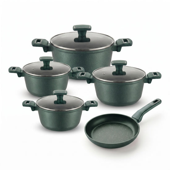 Emerald set, 9 pieces (pots 18–20–24–28 cm + frying pan 26 cm)