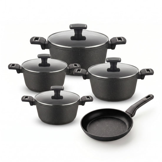 Emerald set, 9 pieces (pots 18–20–24–28 cm + frying pan 26 cm)